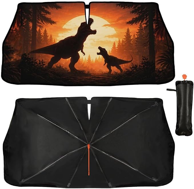 Dinosaur Sunset Car Windshield Sunshade Umbrella Sunset Print Sun Shade for Car Windshield Umbrella Upgraded Sunshades Blocks UV & Heat Front Window Shades for SUV Sedan Auto by Unknown
