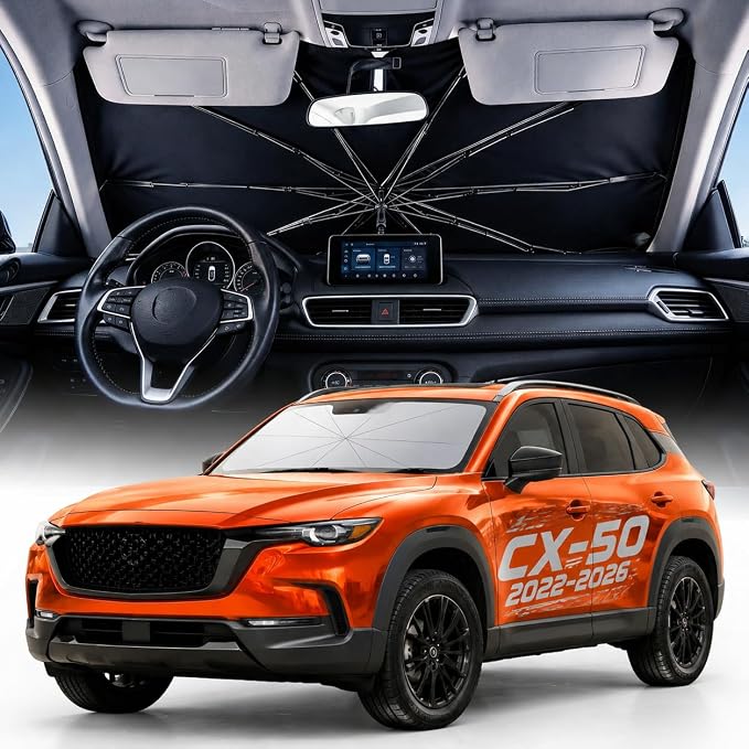 Weektic Custom Windshield Sun Shade Umbrella for Mazda CX-50 2022-2026, [Double Thickened Ice Crystal Coating] Sun & Heat Protection, Keep Vehicle Cool & Protect Interior by Weektic