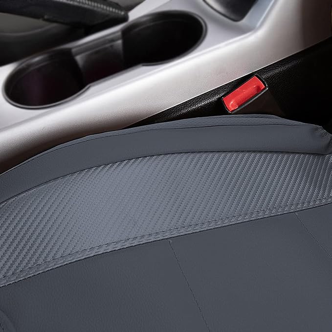 Flying Banner car seat Covers Protects Water Proof Faux Leather Carbon Fiber Front and Rear Bench Split 40/60 50/50 60/40(Gray Gray, Full Set - 8PCS) - Image 5