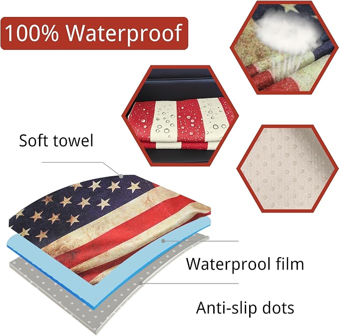 Waterproof Car Seat Cover for Front Seats, Protector for Cars SUVs Trucks, Sweat Towel Seat Covers Bucket for Gym,Workout,Beach,Hiking,Running and Swimming(American Flag Red, 2PCS) - Image 2
