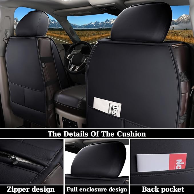Coverado Ram Seat Covers Full Set, Waterproof Ram 1500 Seat Cover Compatible with 2002-2026 Dodge RAM 1500 2500 3500 Crew Quad Cab with Curved Bench, Black - Image 2