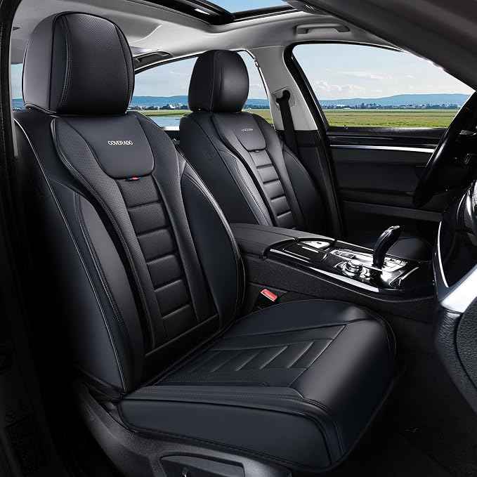 Coverado Car Seat Covers, Front Covers for Cars, Car Seat Cover Front Seats, Automotive Seat Cover, Waterproof, Leather Car Seat Cushion, Universal Interior Covers Seat Protectors for Most Cars by COVERADOAUTO