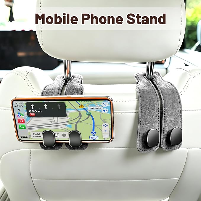 SUKIPIN Car Hooks, Car Seat Headrest Hooks for Purses and Bags 2-Pack Gray | Car Accessories for Women, Solid Durable Construction, Quick Tool-free Mounting, Universal Fit for Most Vehicle Headrests - Image 5