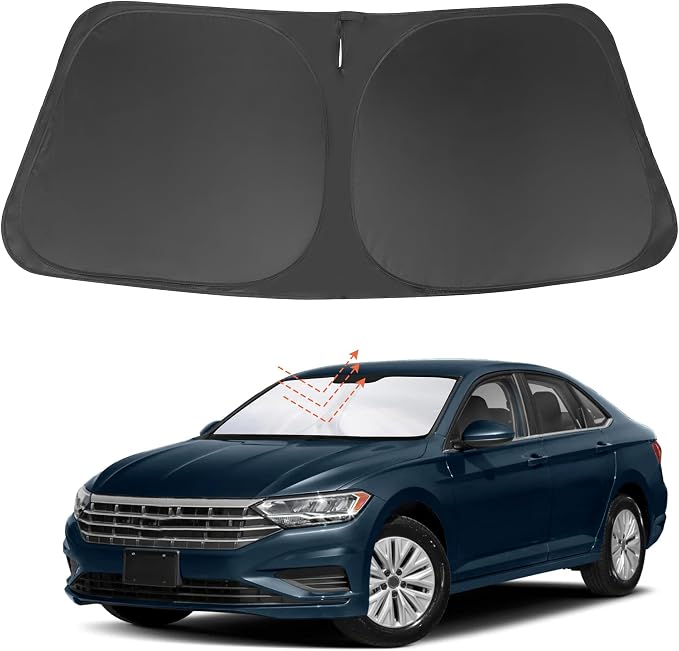 Front Windshield Sun Shade Foldable Car Front Window Sun Shade Windshield Shade Fit for 2019-2024 2025 Volkswagen VW Jetta Block UV Rays Accessories Heat Keep Cooler by FannycCargoCover