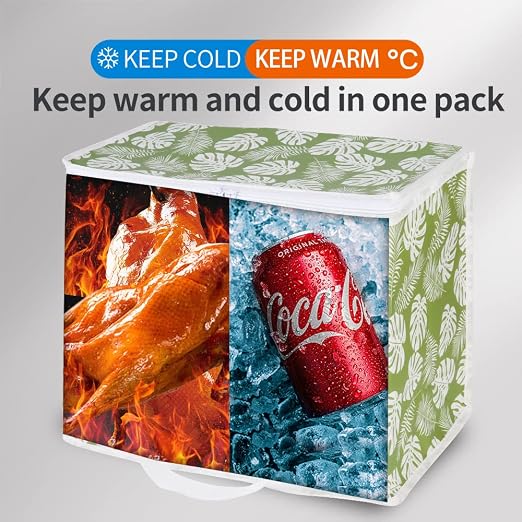 Bodaon 2-Pack Insulated Reusable Grocery Shopping Bags, X-Large Picnic Cooler Bag with Zipper Zippered Top Cold, Green-Leaf | Secure Zippered Top Warmer, Heavy Duty Insulated Food Delivery Bag, For Commercial Catering Rideshare Driver/Picnic, Foldable - Image 3