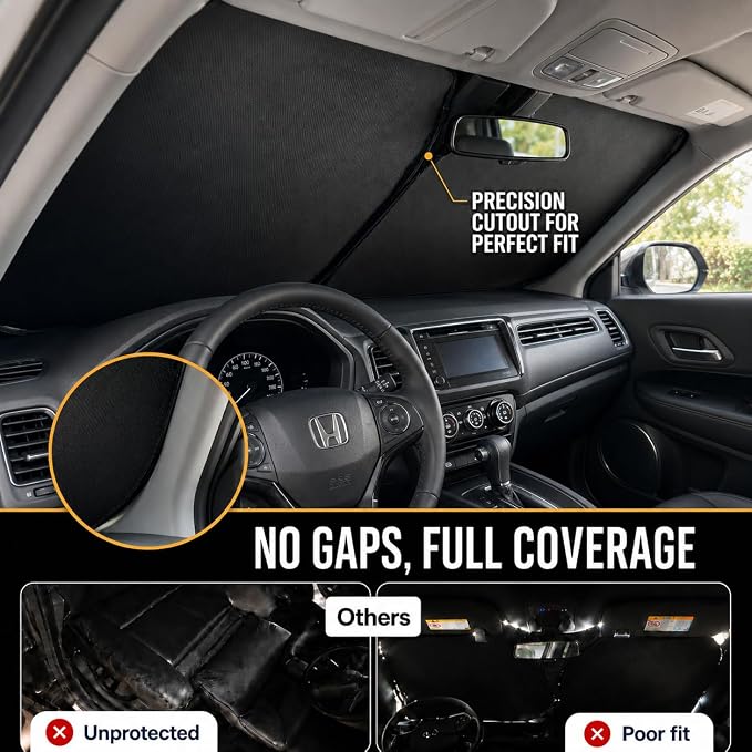 Zanch Custom Windshield Sun Shade for Honda HR-V 2023-2026, 7-Layer UV & Heat Protection, 100% Light Blocking, Vehicle-Specific Fit, Interior Protection, Keeps Cabin Cooler, Foldable SUV Accessories - Image 3