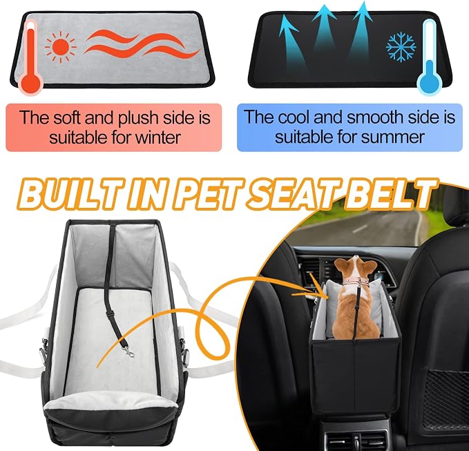 Portable Dog Car Seat for Small Dogs, Puppy Car Seat, Black&White | Booster Seat With Safety Leash & Adjustable Straps Keeps Small Dogs Secure. Removable Washable Cushion. Fits Most Cars. - Image 6
