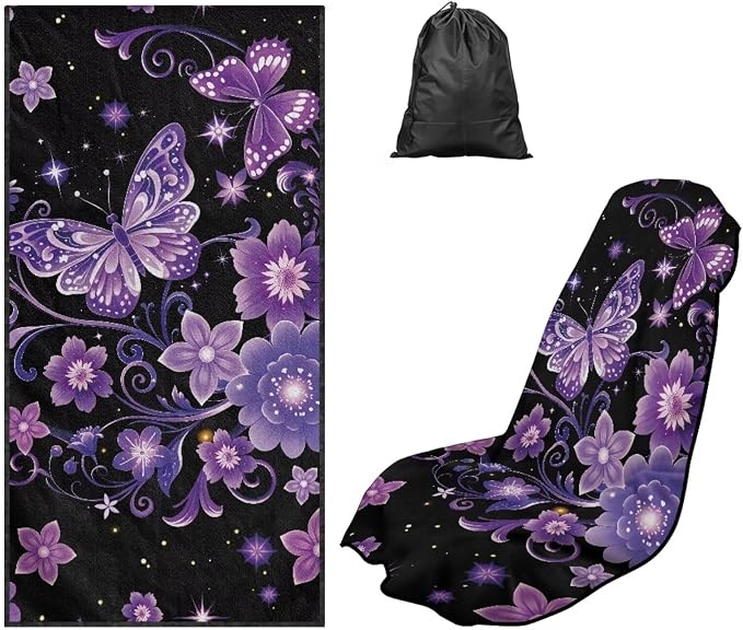 Purple Butterfly Flower Car Seat Towel with Storage Bag Sweat Car Seat Cover Protector Butterfly Print Auto Interior Accessories Driver Seat Cushion Cover Towel for Yoga Swimming After Gym by YMPUDXFI