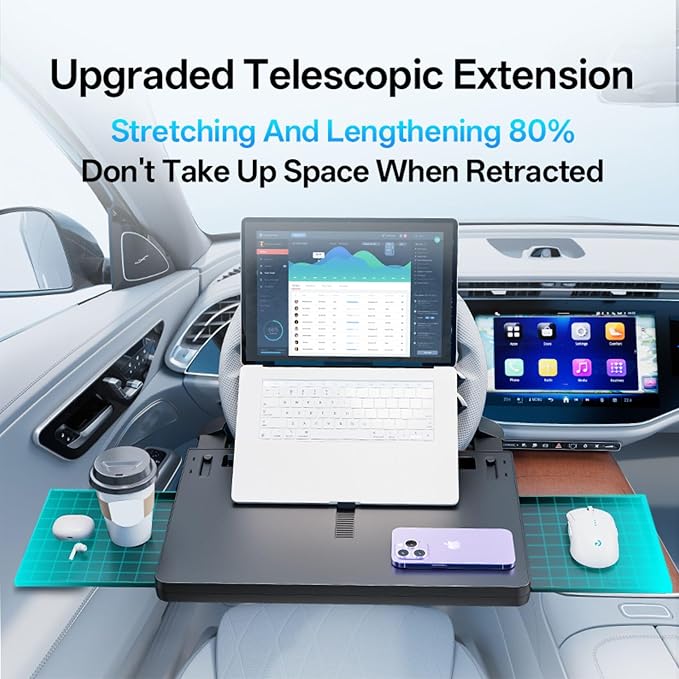 Steering Wheel Tray Desk with Expandable Trays, Steering Wheel Table Food Tray for Front Seat Eating Dinning Working, Adjustable Laptop Tray for Car - Image 3