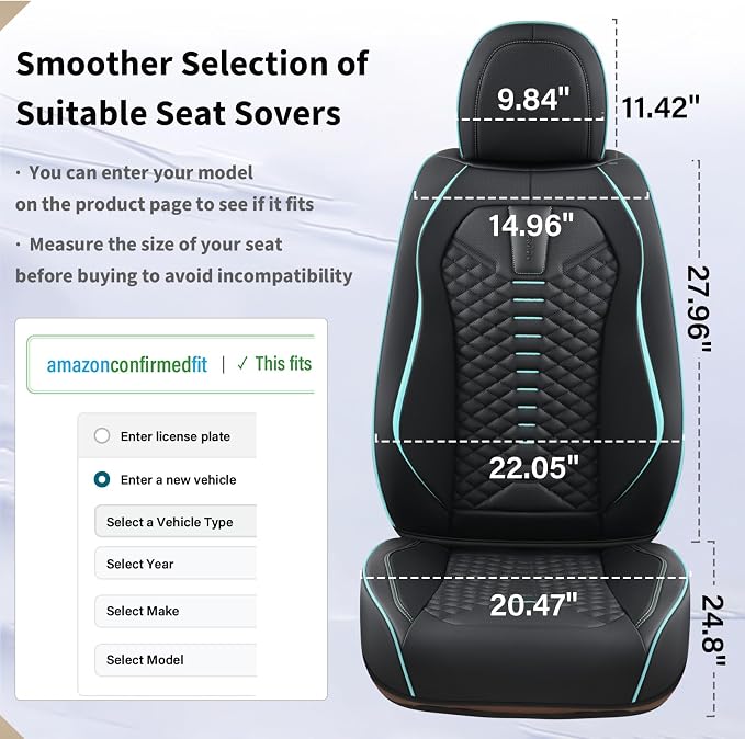 Coverado Leather Seat Covers, Car Seat Covers Full Set, Nappa Leather Seat Covers for Cars, Car Seat Protector Waterproof, Black Car Seat Cover, Universal Seat Cover Fit for Most Cars(Black&Blue) - Image 9