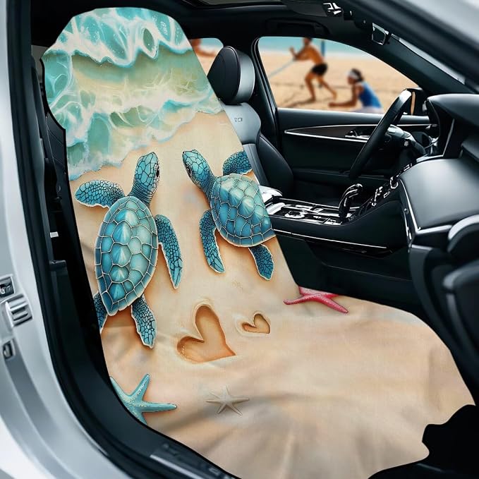 Beach Sea Turtle Car Seat Cover Towel with Storage Bag Animal Sea Turtle Auto Interior Seat Protector for Front Seat Only Sweat Car Seat Towel Cover for After Gym Running Swimming Hiking - Image 2