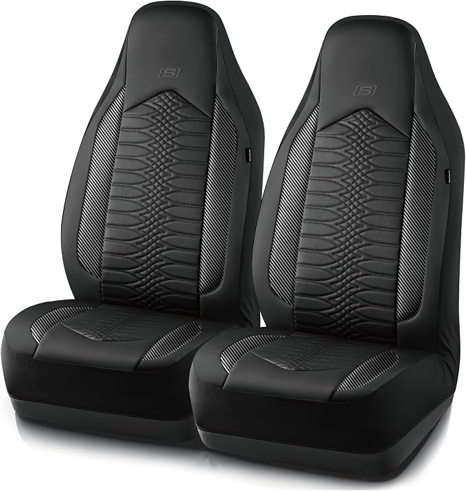 Skechers Memory Foam Car Seat Covers, Leather High Back Seat Covers Quilting Design,Waterproof Sports Car Seat Covers Front Seats,Airbag Compatible Universal Fit for Most Cars, SUVs,Trucks,Black by Unknown