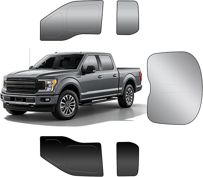 Custom Fit Ford F-150 Side Window Sunshade 2009-2021 Rear Cab Blackout 5PCS | Graphene honeycomb heat blocking fabric, embedded no-suction, no magnets or tools, blackout privacy, folds for pickup camping by AUTOWOEL