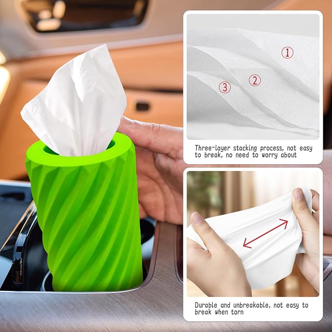 Car Tissue Holder, Refillable Round Cylinder with 3 Tissue Packs, Universal Fit for Vehicle Cup Holder, Home & Office, Car Accessories Interior (Green) - Image 6