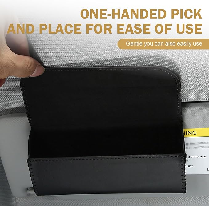 Sunglasses Holder for Car Visor, PU Leather Visor Sunglasses Holder Clip, Auto Eyeglasses Protective Storage Case, Universal Cars Sunvisor Accessories Organizer Box for Sedan, SUV, Van (Black) - Image 3
