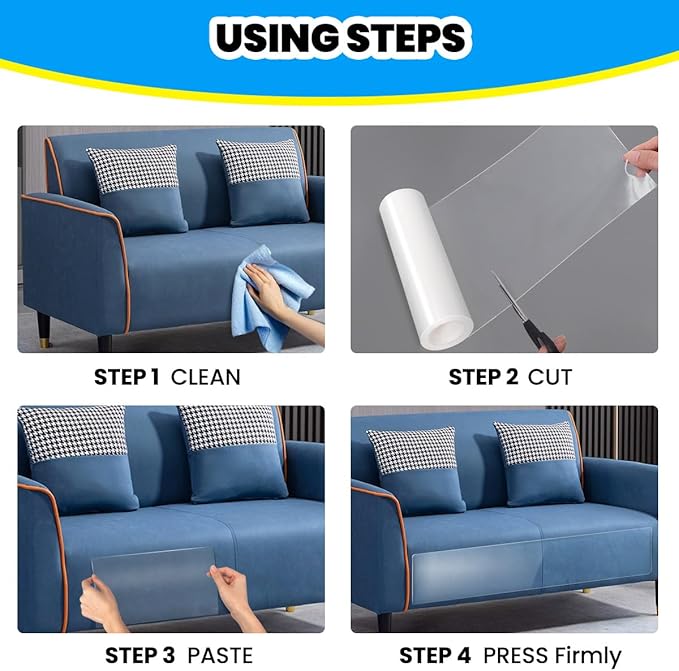 Cat Scratch Furniture Protector: Cat Anti Scratch Tape - Door Protector from Dog Scratching - Clear Training Self Adhesive Tape for Carpet, Sofa, Couch, Door (118in x 11.8in) - Image 3