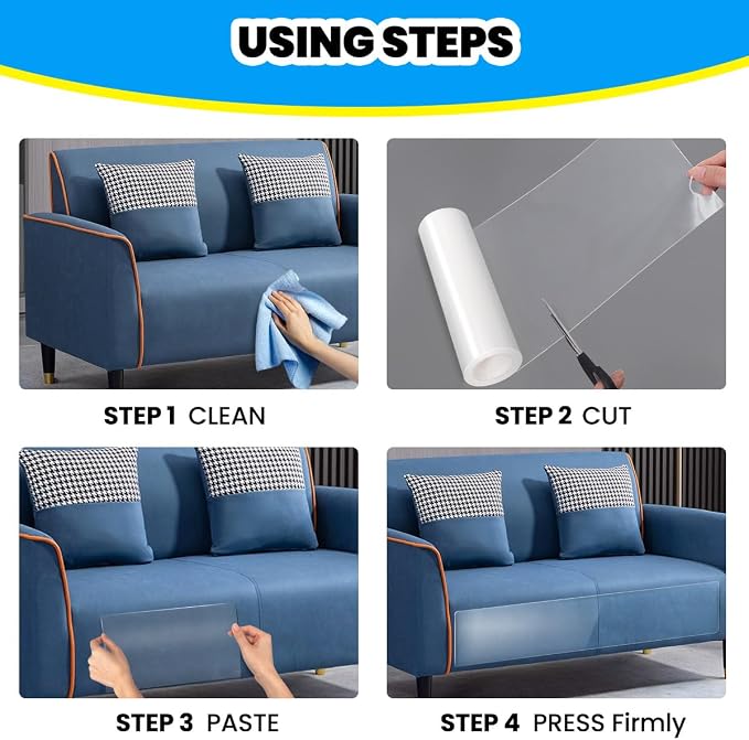 Cat Scratch Furniture Protector: Cat Anti Scratch Tape - Door Protector from Dog Scratching - Clear Training Self Adhesive Tape for Carpet, Sofa, Couch, Door (197in x 7.9in) - Image 3