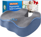 BlissTrends Thick Seat Cushion for Office Chair & Car Seat, XL, Grey&Blue | Memory Foam with Removable Cover, Ergonomic Tailbone & Sciatica Support for Pressure Relief and Long Sitting, 3.9" Thick by BlissTrends