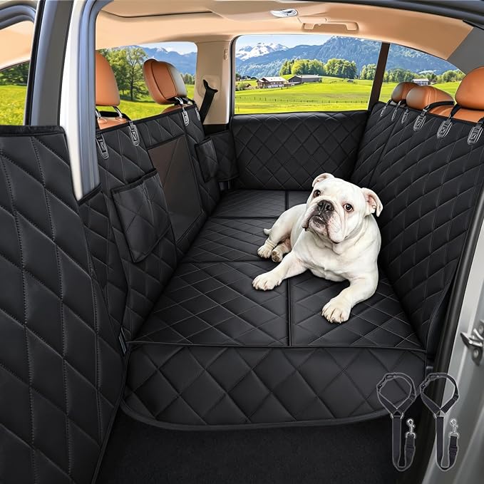 Waterproof XL Hard Bottom Car Seat Cover for Trucks with 2 Dog Seat Belts | For Large Trucks,Waterproof,Mesh Window,Zero Slide,Easy Removal & Storage,Heavy-Duty Oxford Fabric,Double-Stitched Seams by Comwish