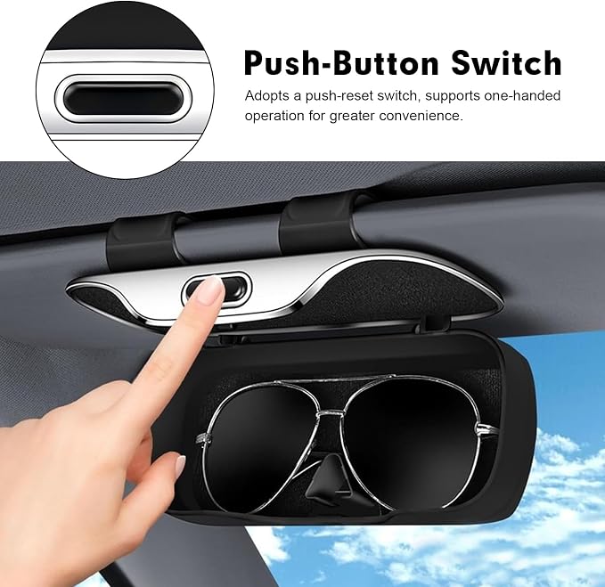 Car Visor Sunglass Holder, Multifunctional Sunglass Holder for Car with Clips, Universal Sun Visor Storage Accessories, for Most Car, SUVs, Trucks (Black) - Image 5