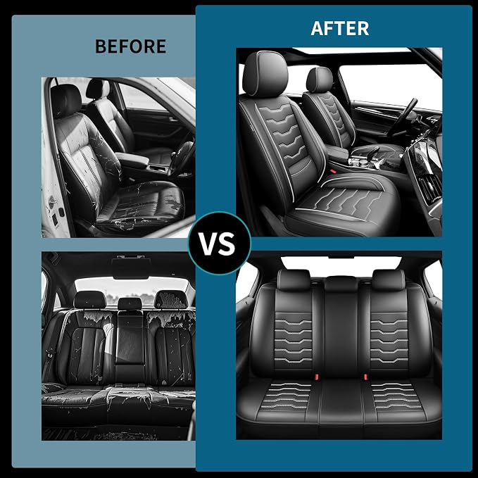 Fit Altima Car Seat Covers for Nissan Altima 2010-2025 2026- Full Set Premium Leather, Waterproof&Breathable, All-Weather Seat Cushion Protecto & Airbag Compatible,2 Front Seat White Line Black - Image 5