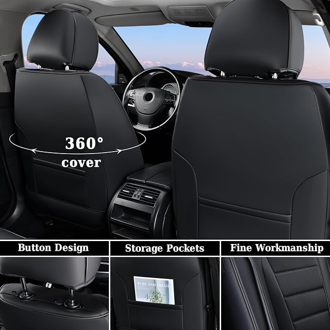 Coverado Seat Covers, Car Seat Covers Front Seats, Car Seat Protector Waterproof, Car Seat Cover, Car Seat Cushion Nappa Leather, Black Seat Covers for Cars Carseat Cover Universal Fit for Most Cars - Image 2