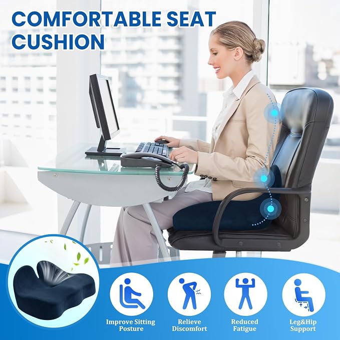 CushZone Extra Large Seat Cushion, Sciatica Support for Office Chair, Blue | Ergonomic Office Chair Cushion for Hip & Tailbone Pain Relief, Memory Foam Cushion for Car, Long Trip, Desk Chair, Lab - Image 4
