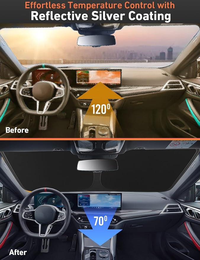 EcoNour Windshield Sunshade for Chevy Silverado EV/GMC Sierra EV 2024-2026 | Sun Visor for Front Windshield & Window Sun Shade Cover, UV Heat Blocker & Protector, Car Accessories - Image 4
