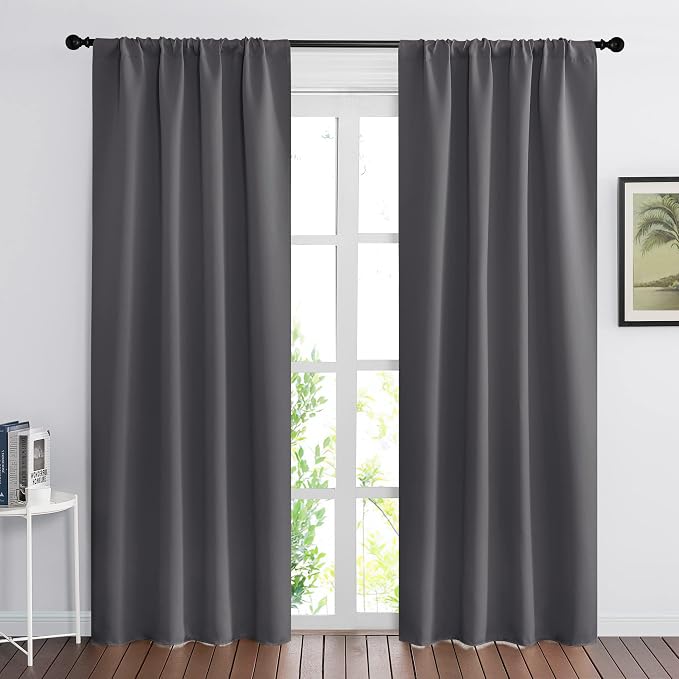 RYB HOME 2 Panels Blackout Doorway Curtains | Thermal Insulated, Privacy, Rod Pocket, Easy Installation, Drapes for Living Room Bedroom Dining Room, W34 x L80, Grey by RYBHOME