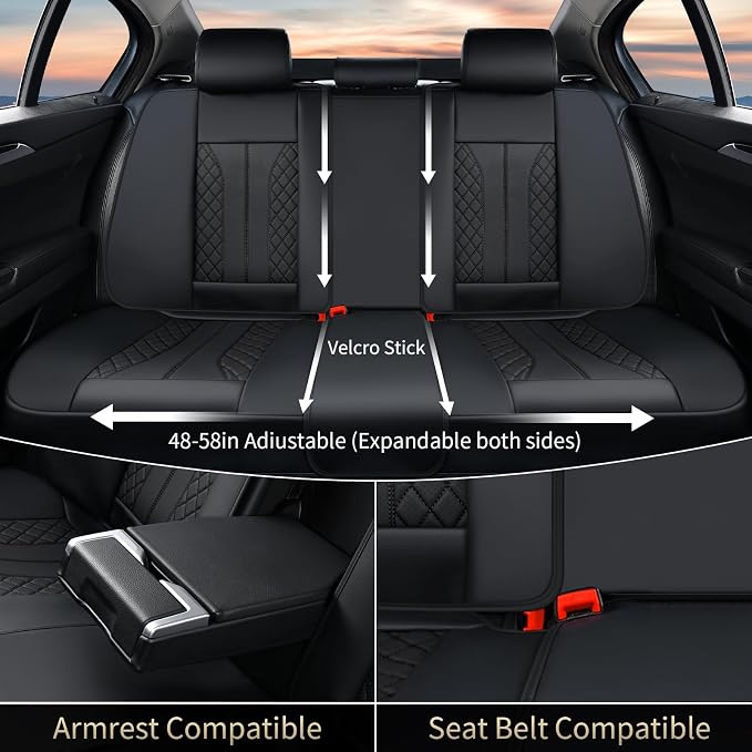 FLORICH Leather Seat Covers Full Set Automotive Seat Covers Black Car Seat Covers Waterproof Front and Back Seat Covers Car Seat Cushion Protector Universal Fit for Most Cars SUV Trucks, Black - Image 4