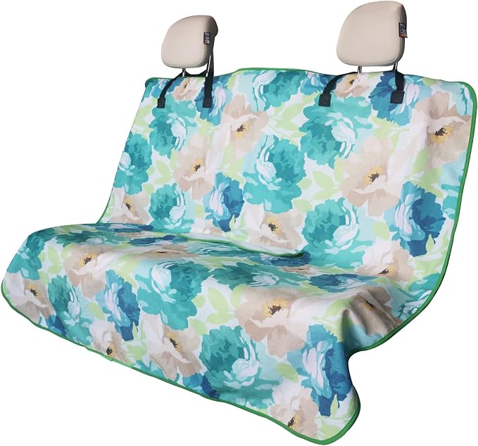 Sweat Towel Car Seat Cover Protector Front Seats for Gym Workout, Running, Swimming, Beach and Hiking, Waterproof Universal Seat Cover for Car, Trucks, Van & SUV (1, Cyan Flower, Rear Seat) by Unknown