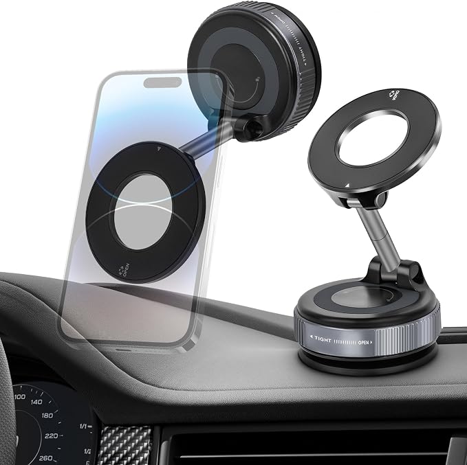 Jikasho Magnetic Phone Holder for Car, Suction Cup Phone Mount for Magsafe | 360° Adjustable Vacuum Car Phone Mount, Hands-Free Phone Holders for Your Car for iPhone 17 Pro Max 16 15 14 13 12 Air Plus by Jikasho