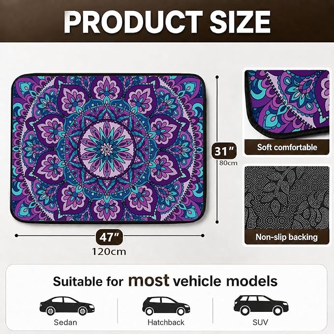 Car Trunk Mat for SUV, 31"x47" Boho Purple Mandala Cargo Liner Protector | All Weather Universal Cargo Liners for Dogs, Car Accessory for SUVs/Sedan/Wagons, Durable Non-Slip Washable Rear Cargo Mat - Image 2