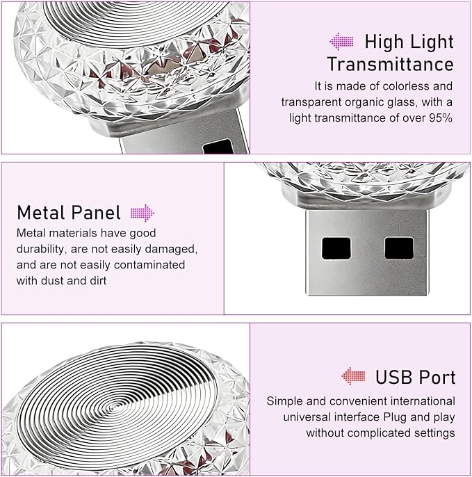 1 PC Mini USB LED Car Atmosphere Lamp, Round Crystal Plug-and-Play Car Ambient Light, Portable Personalized Auto Interior Decor Night Light, Universal for Most Cars, SUVs (Purple) - Image 3