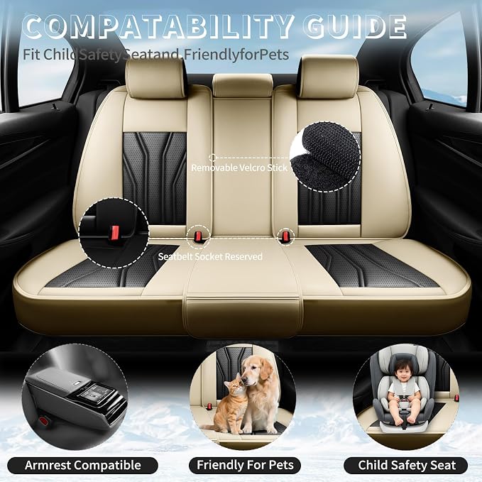 Fit Tundra Premium Leather Car Seat Covers for Toyota Tundra 2007-2025 2026 - Waterproof，Breathable，All-Weather Seat Cushion Protecto & Airbag Compatible, 2 Front Seat Beige&Black - Image 3