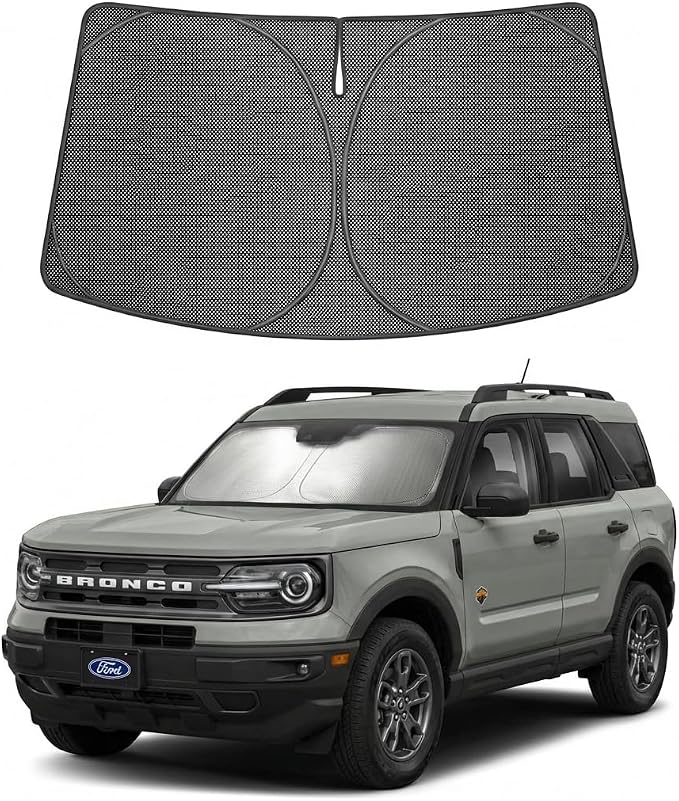 Proadsy Custom Fit Car Windshield Sun Shade for 2021-2026 Ford Bronco Sport | Ice Crystal Micro-Refraction Blocks 99% UV, Drops Cabin Temp 54°F. Foldable Full Coverage for Summer Parking/Camping Privacy by Proadsy
