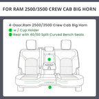 Custom Seat Covers for 2019-2026 Ram 2500/3500 CrewCab Bighorn,Faux Leather | Full Set Heavy Duty Pickup Seat Cushion,Front w/No Headrest Cutout,Rear 40/60 Split Curved Bench Seat,Black - Image 4
