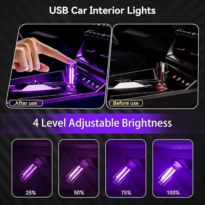4 PCS USB Night Light Bulb,Touch Dimmable Retro Car Interior Ambient Light | Portable Glass Bottle Design Chubby Glow Light for Car, Truck , Bedroom, 2 Green and 2 Purple Ambient Lighting - Image 4