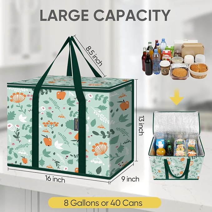 BALEINE 2Pk Insulated Reusable Grocery Bags, Collapsible Cooler Bag for Groceries, Heavy Duty Large Insulated Bag (16''x9''x13'', Spring Stroll) (Pack of 3) - Image 4