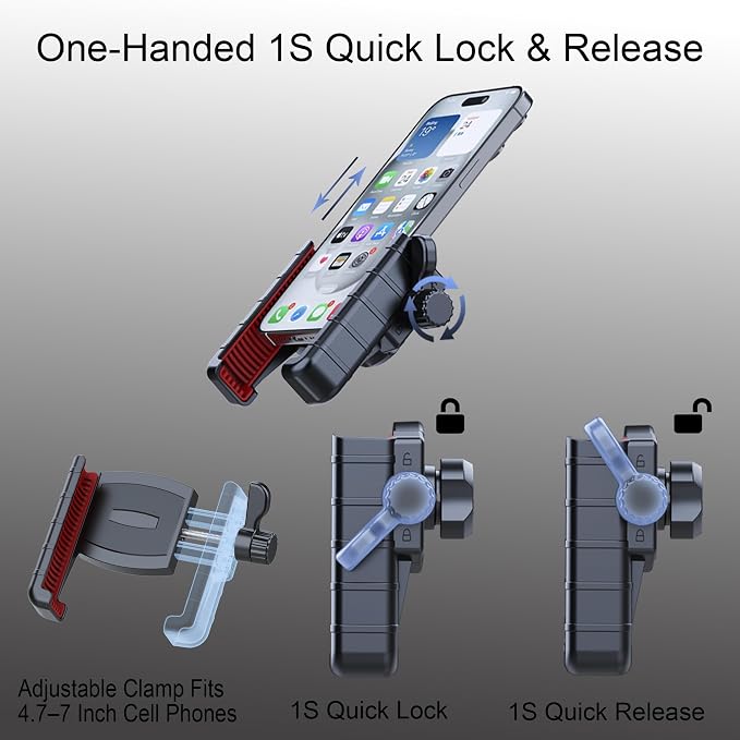 Cell Phone Mount Holder for Boat/Truck/Wall/Desk/Car/Van Dashboard, 360°Rotation & Secure Lock Clamp Stand with Drill-Base Mount Compatible with 4"-7.2" iPhone/Huawei/HTC/LG/Nexus/Samsung - Image 5