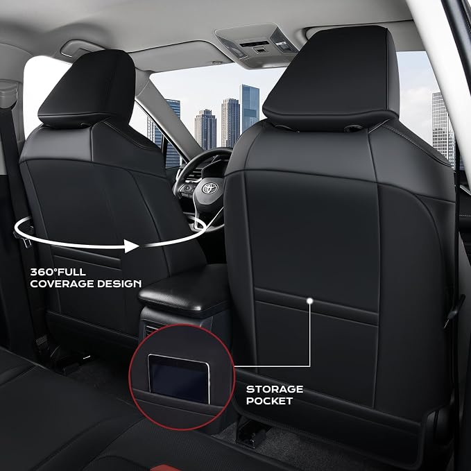 Coverado RAV4 Seat Covers Custom Fit for RAV4 2019-2025, Leather, Full Set | Car Seat Covers for Toyota RAV4 2019-2025(Gas) LE,XLE,XLE Premium,Limited, Easy Install & Waterproof & Airbag Compatible - Image 3