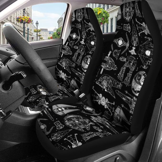 GENANY Dark Horror Pattern Car Seat Covers, 2-Piece Front Seat Set | 2-piece polyester front seat cover set, each 35 x 21 x 21 inches, with adjustable straps and hooks - Image 3