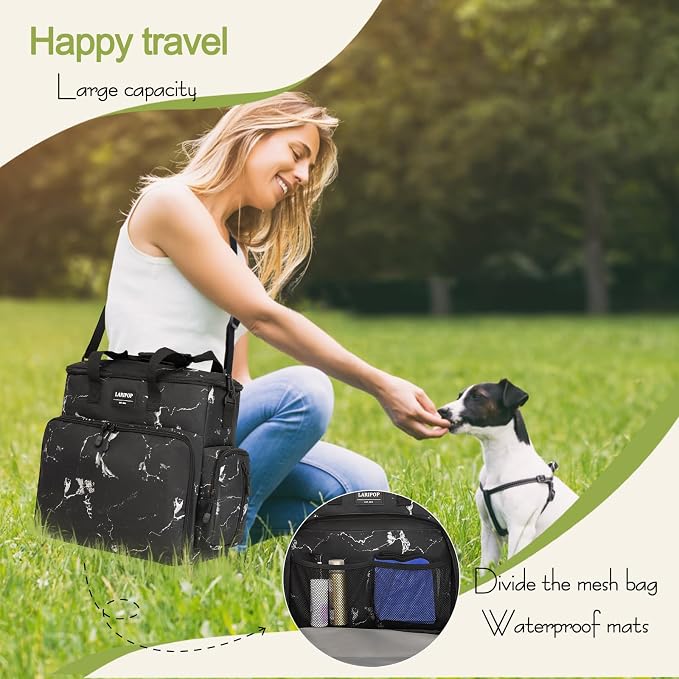 LARIPOP Dog Travel Bag Airline Friendly for Small Medium Large Dogs, Pet Travel Organizer with Collapsible Bowls Food Containers Mat, Waterproof Portable Tote for Dog Outdoor Travel - Image 6