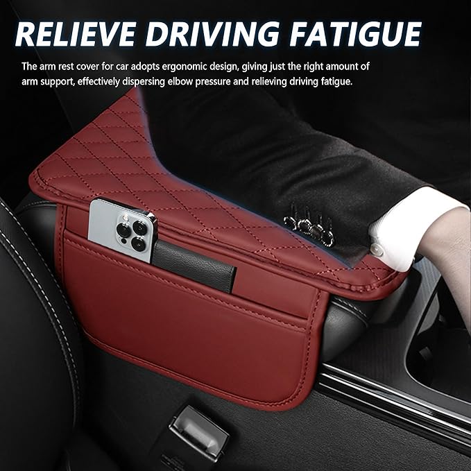 Stacool Upgraded Car Center Console Cover,Microfiber Leather Car Armrest Cover Cushion with 2 Storage Bags,Universal Car Armrest Storage Box (Red) - Image 4