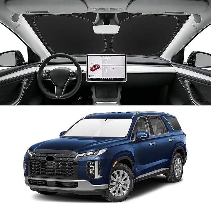 Custom Fit Windshield Sun Shade for Hyundai Palisade 2020-2025 | Blocks UV Rays and Sun Heat, Helps Reduce Interior Temperature, Protects Dashboard from Fading, Folds Easily for Storage by SLOGENTO