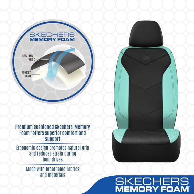 Skechers Memory Foam Seat Covers,Leather Car Seat Covers, Ultimate Comfort & Support Front Seat Covers Airbag Compatible, Automotive Universal Fit Most for SUVs, Vans, Sedans, Cars, Trucks,Mint - Image 4