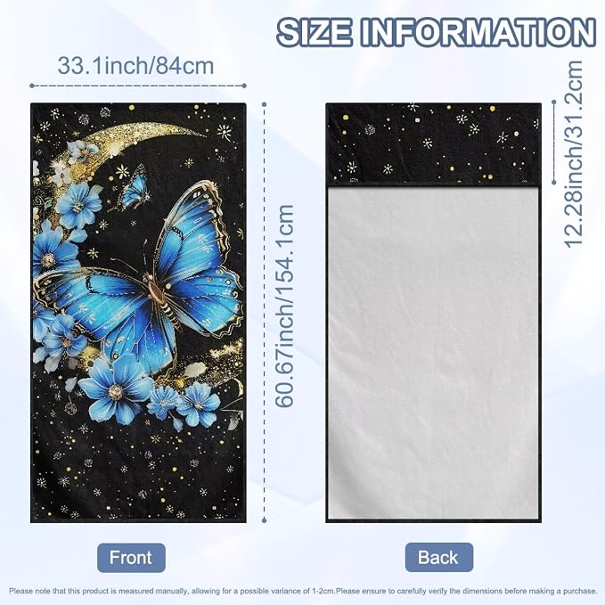 Butterfly Moon Car Seat Towel Cover After Gym Sweat Auto Front Seat Protector Blue Butterfly Flower Car Seat Cover Protector Universal Non Slip Waterproof Sweat Protector Beach Towel Yoga Mat - Image 7