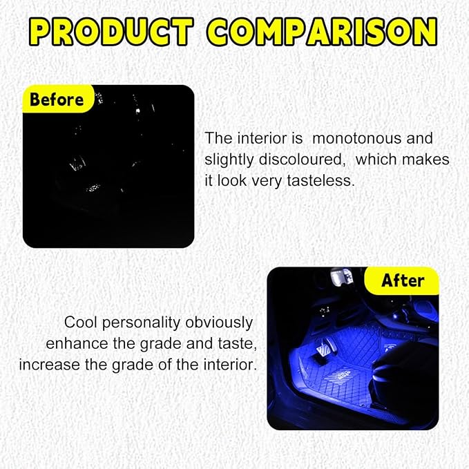 Car LED Strip Light, 48 LEDs RGB Neon Interior Atmosphere Lights, 12V Under Dash Ambient Night Light, USB Port Auto Interior Decorative Lamp, Universal Car Accessories (Blue) - Image 5