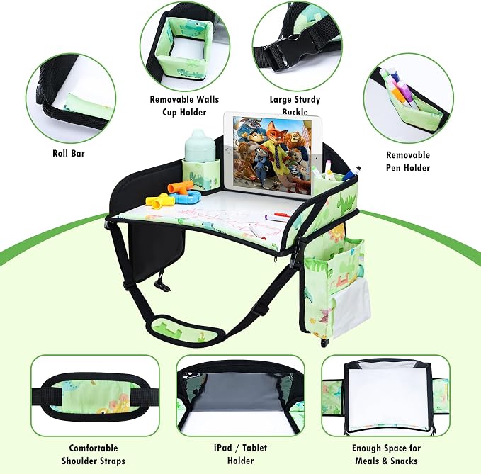 2PCS Kids Travel Tray, Car Seat Tray for kids Travel, Toddler Road Trip Essentials With Drawing Kit, Toddler Lap Desk Organizer for Car, Carseat Table for Airplane - Image 4