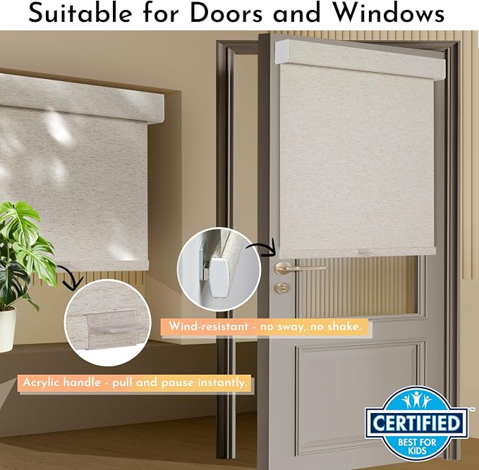 Persilux Blackout Roller Shades for Indoor Window Blinds,Cordless,Linen Fabric,Thermal Insulated Fabric UV Protection Shades for Home,Office,Bedroom,Door,Blackout-Cream,22 1/2" W X 64" H - Image 3